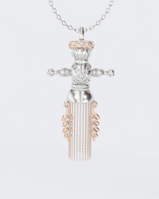 Золота Підвіска Лялька-мотанка Веснянка з діамантами