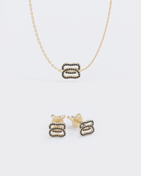 Золотий набір з кольє і сережок Дукач з чорними діамантами паве