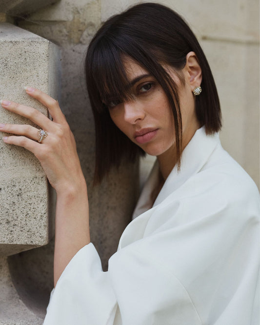 Золоті сережки Едельвейс з діамантами (розмір M)