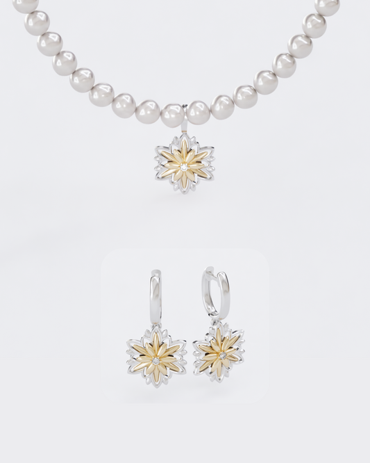 Золотий набір Едельвейс з перлами