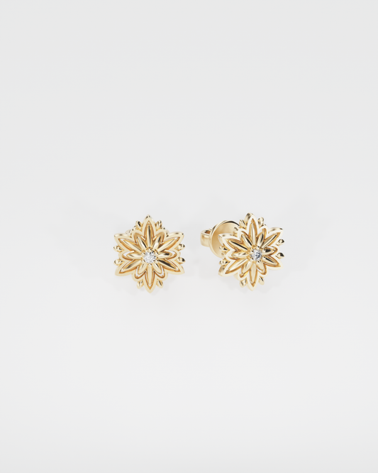 Золоті сережки-пусети Едельвейс (розмір S)