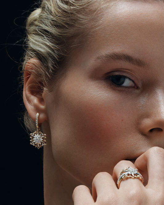 Золоті сережки Едельвейс з діамантами