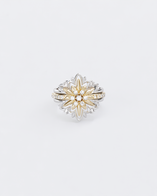 Золота Каблучка Едельвейс з діамантами