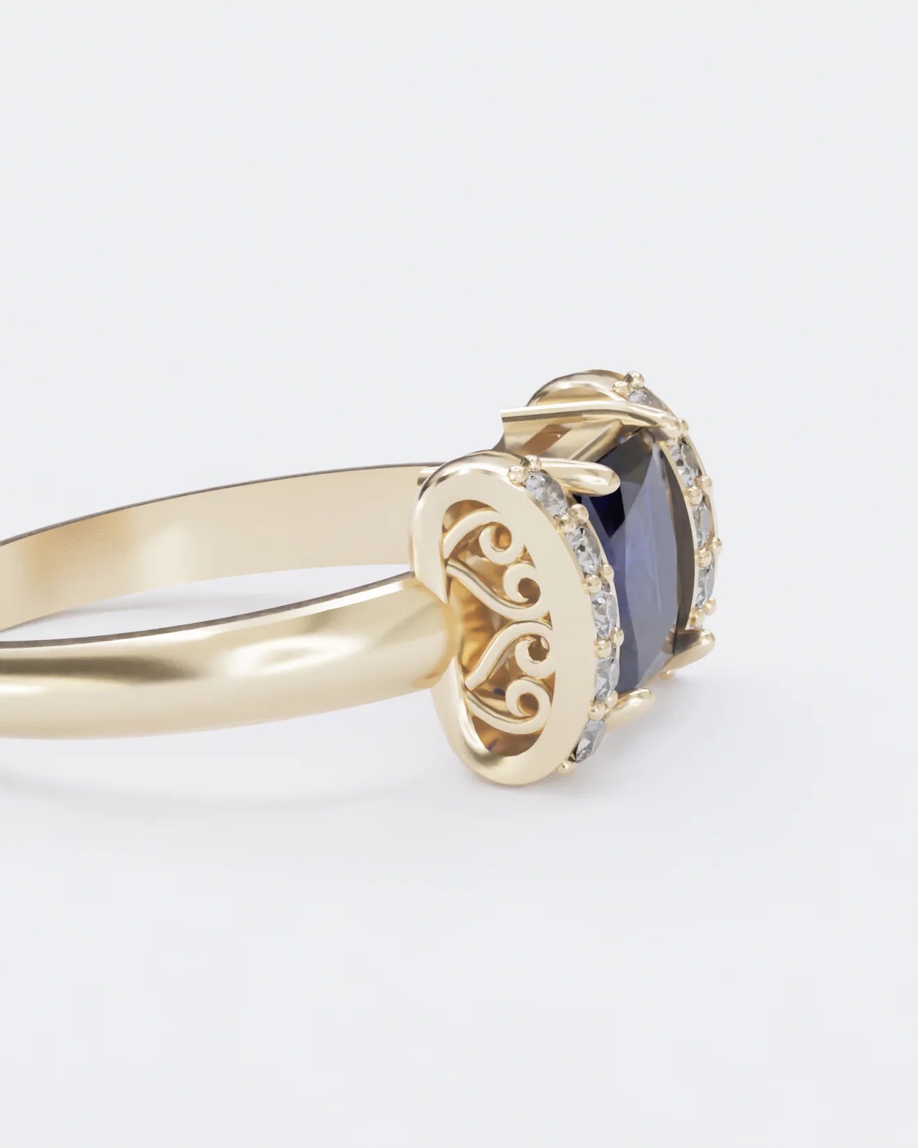 Золота каблучка Есмеральда з сапфіром