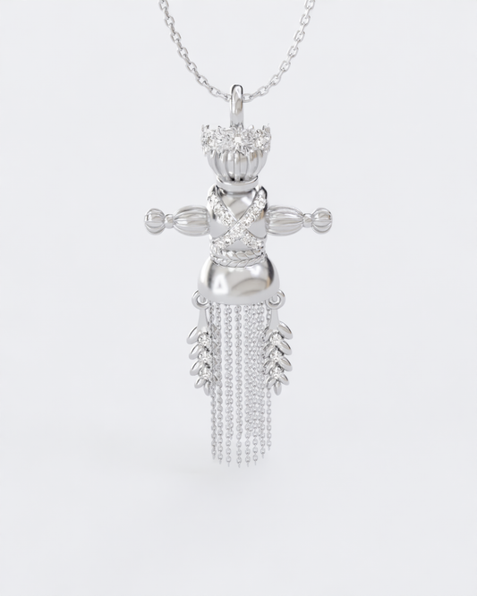 Золота Підвіска Лялька-мотанка Веснянка з діамантами