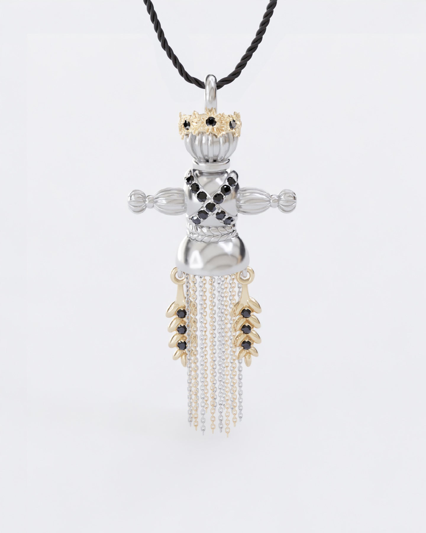 Золота Підвіска Лялька-мотанка Веснянка з чорними діамантами