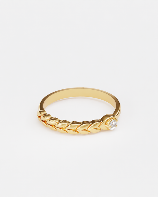 Золота каблучка Колосок міні з діамантом