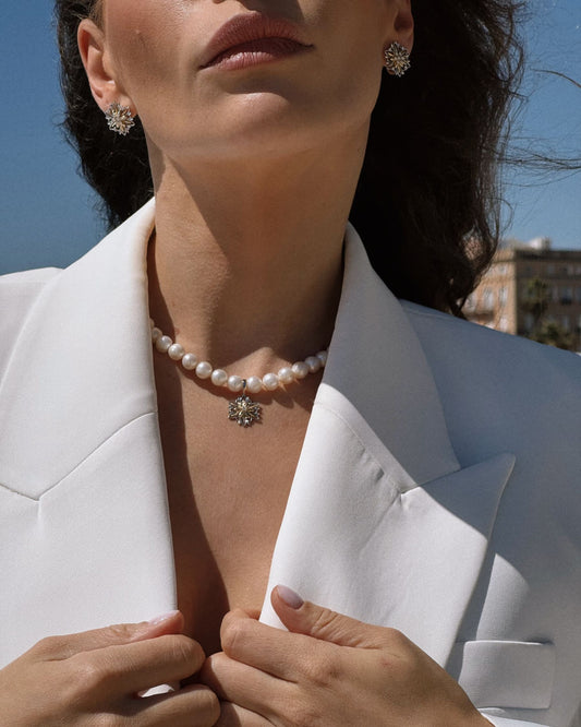 Кольє Едельвейс з діамантами та перлами