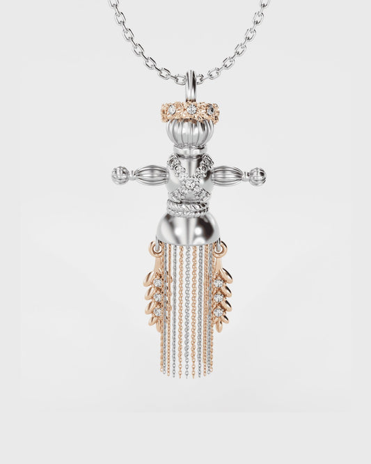 Золота Підвіска Лялька-мотанка Веснянка з діамантами