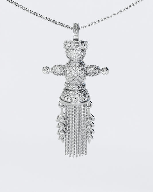 Золота підвіска лялька-мотанка Веснянка з діамантами