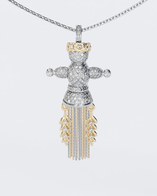 Золота підвіска лялька-мотанка Веснянка з діамантами