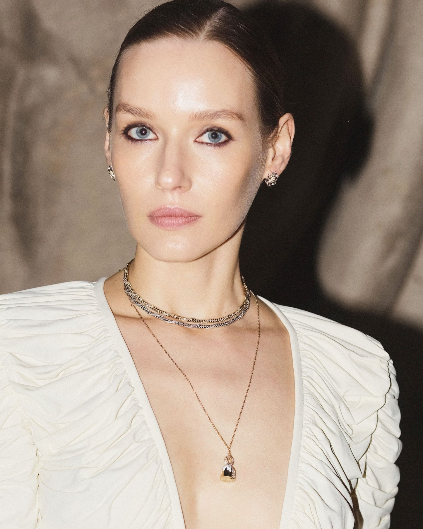 Золоте кольє  Колосок міні з діамантовою стрічкою