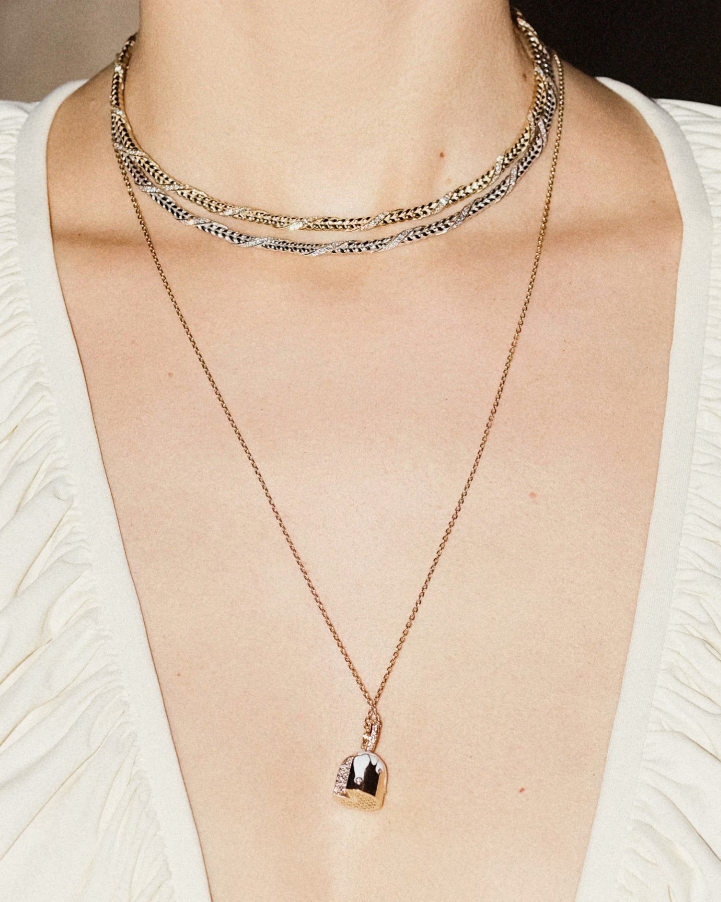 Золоте кольє  Колосок міні з діамантовою стрічкою