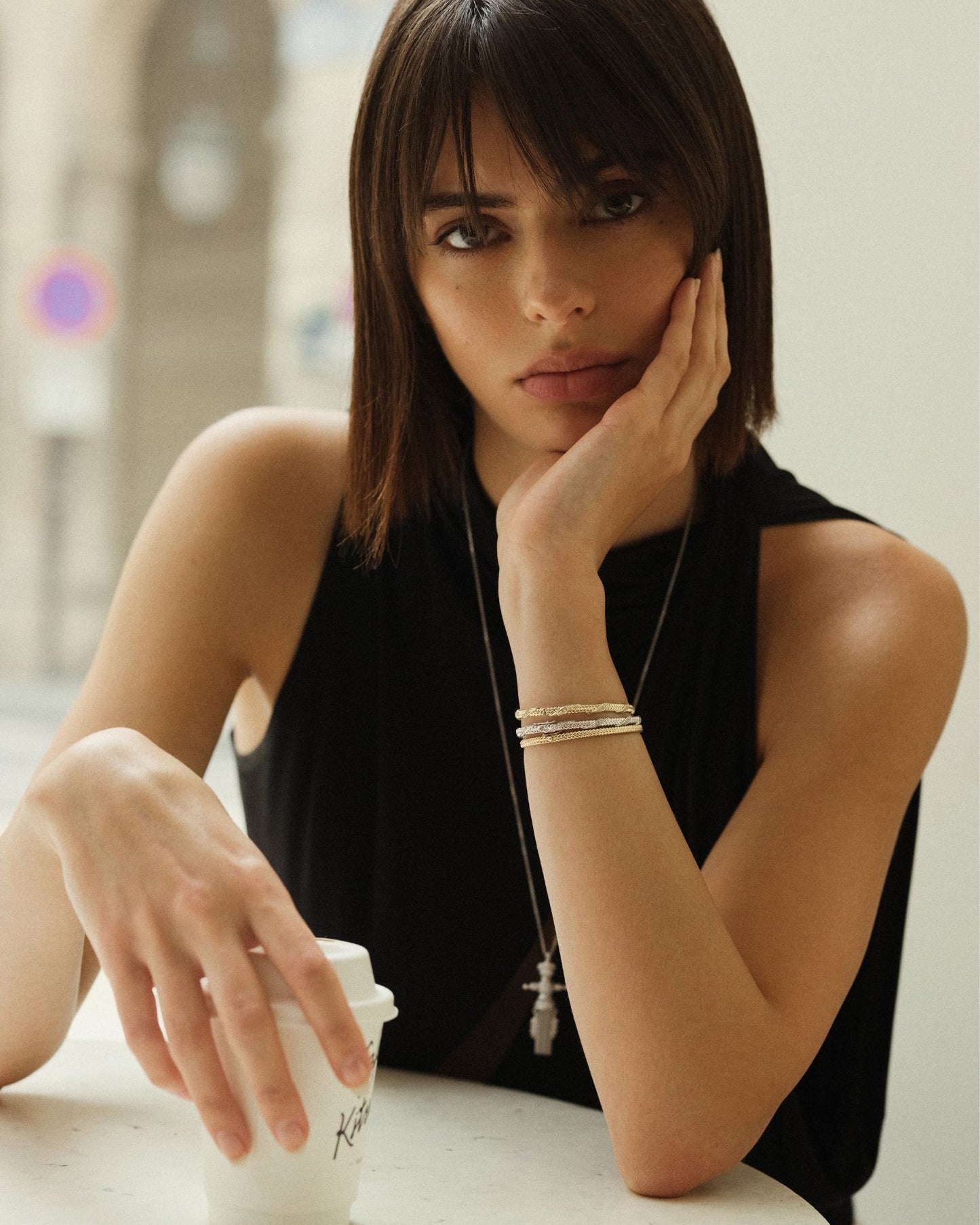 Золотий браслет Колосок з діамантовою стрічкою