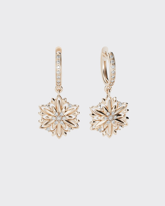 Золоті сережки Едельвейс з діамантами