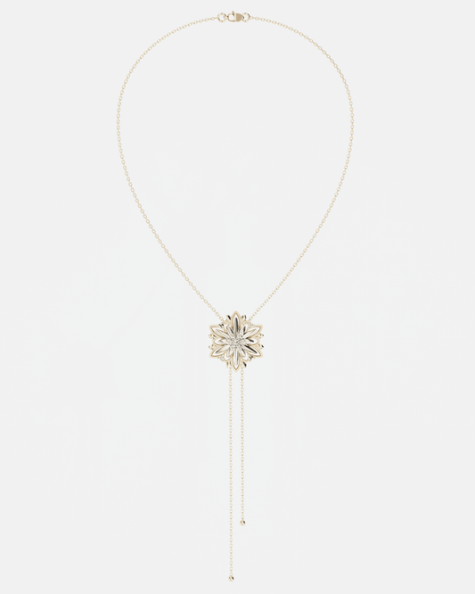 Золоте Кольє - краватка Едельвейс міні з діамантами