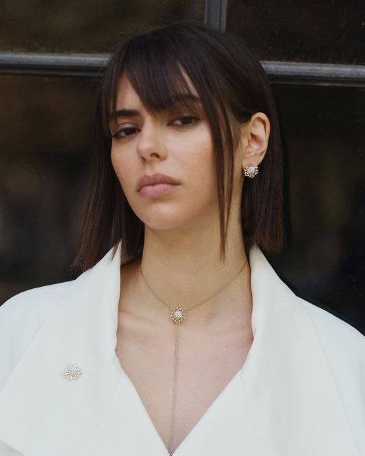 Золоті сережки Едельвейс з діамантами міні