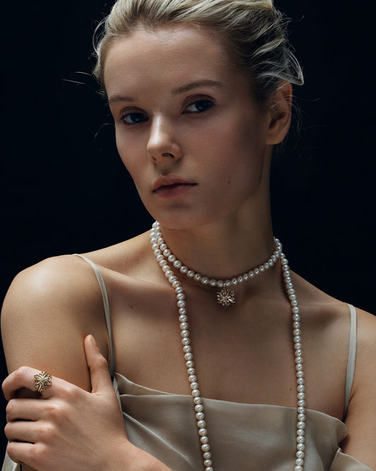 Довге кольє Едельвейс з діамантами та перлами