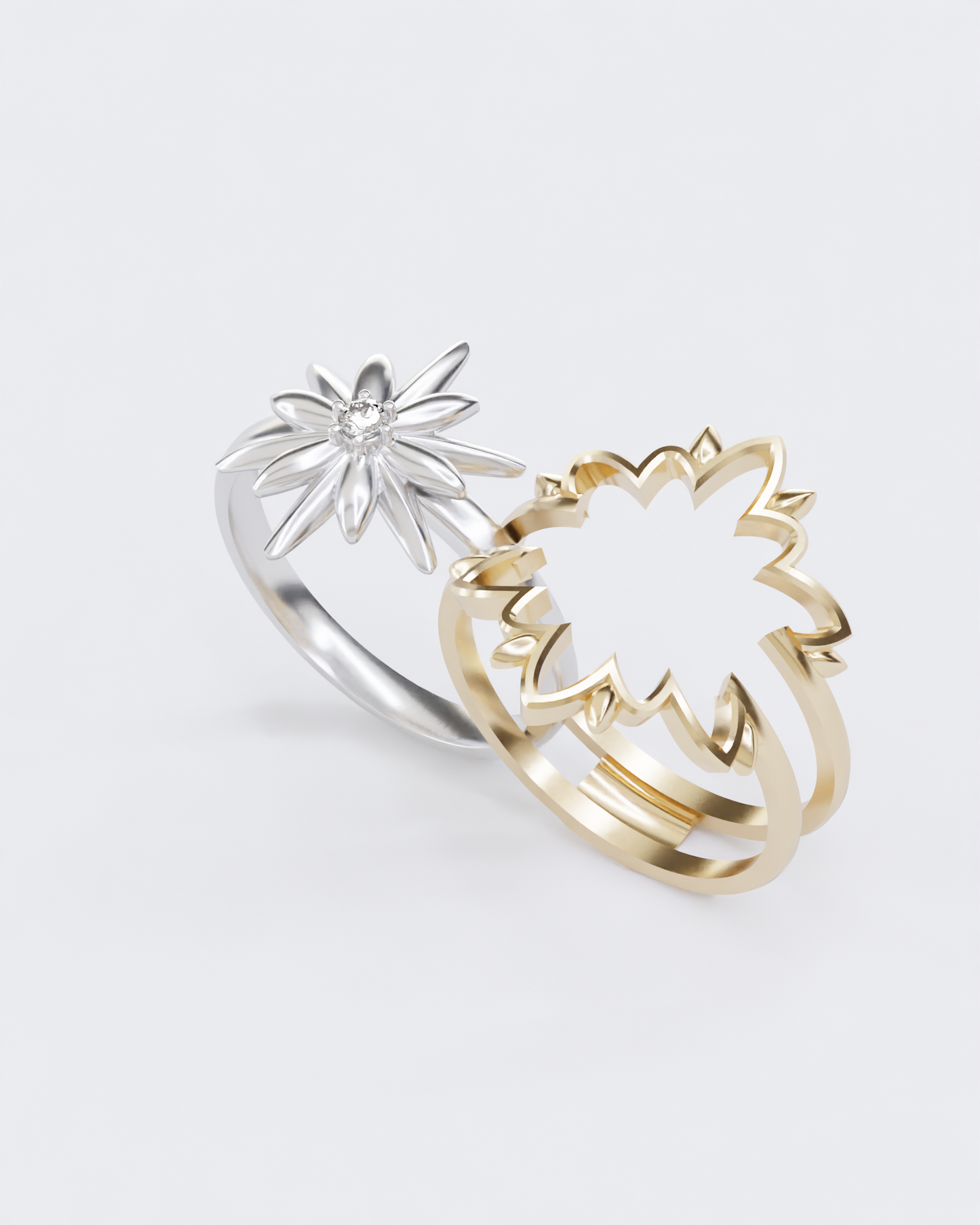 Золота Каблучка Едельвейс з діамантами