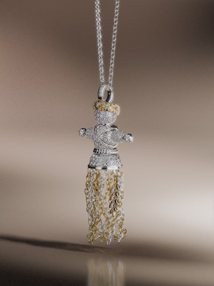 Золота підвіска лялька-мотанка Веснянка з діамантами